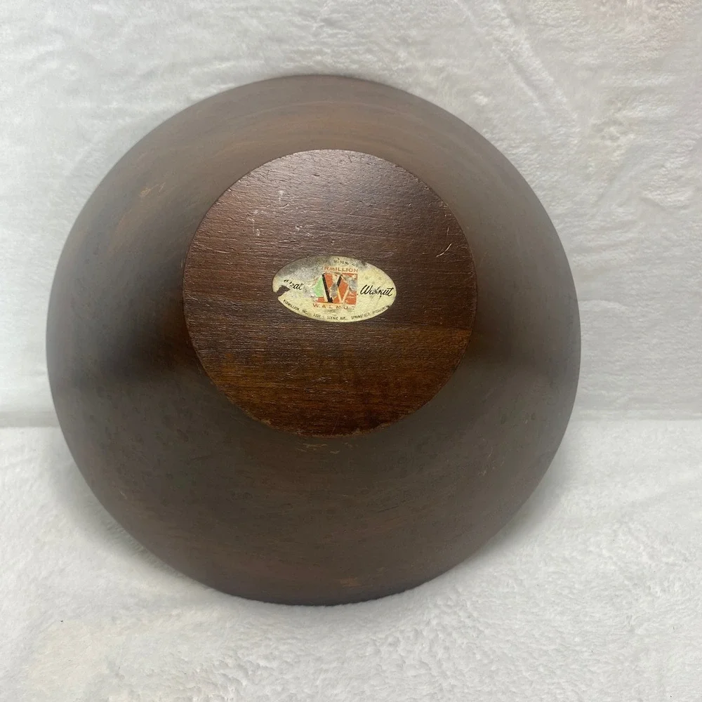 VTG Vermillion Walnut Wood Salad Serving Bowl Mid‎ Century Modern Boho Fruits